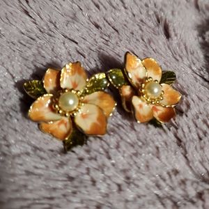 Joan Rivers painted enamel clip on earrings